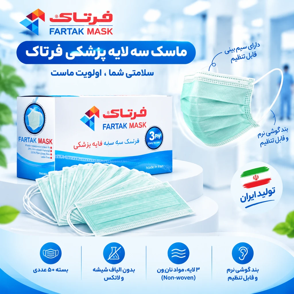 ماسک سه لایه پزشکی سفید فرتاک