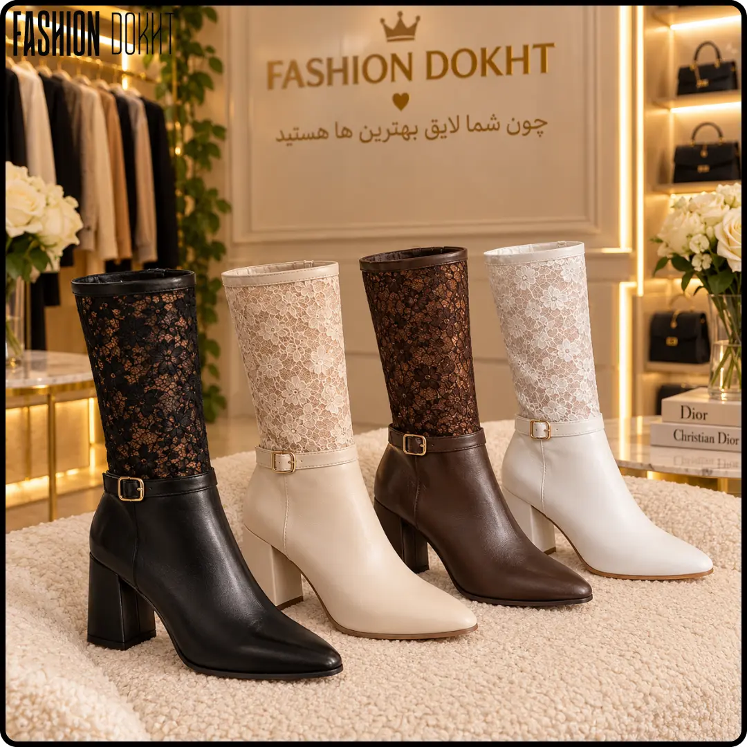 نیم بوت مجلسی گیپور زنانه با پاشنه پهن ۷ سانتی و زیره دافوس ضدلغزش