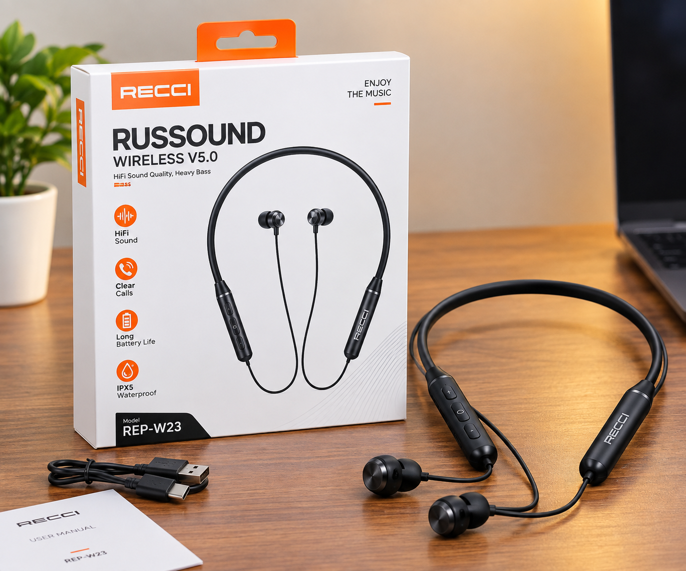 هدفون بلوتوثی دور گردنی RECCI RUSSOUND مدل REP-W23
