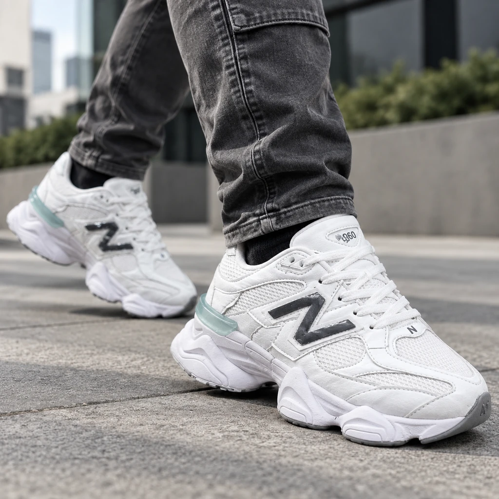 کتونی نیوبالانس ۹۰۶۰ مردانه رنگ سفید آبی اشتروبل new balance