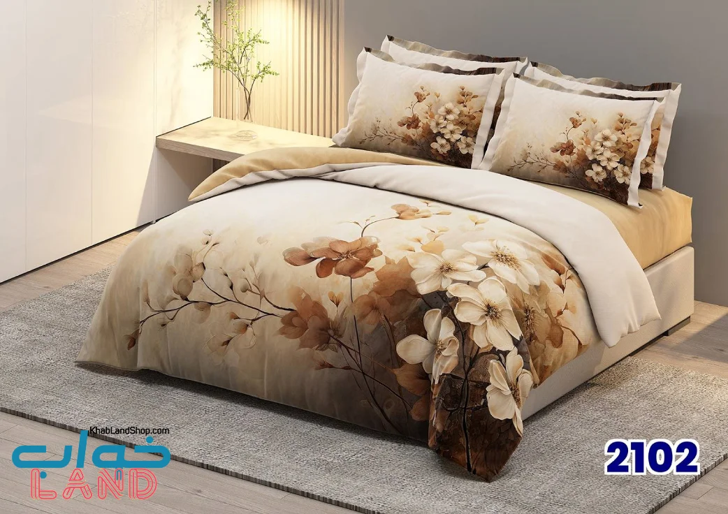 روتختی سه بعدی دو نفره کرم گل‌دار مدل شکوفه کرم کد 2102 خواب لند